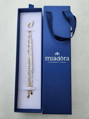 NEW Miadora 12ct TGW Tennis Bracelet White Sapphire 2 Piece Set Two Tone White